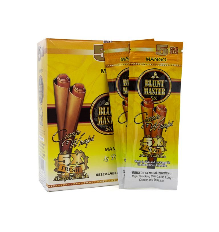 Empaque de Blunt Master 5X sabor Vainilla con cinco wraps para armar cigarros en Colombia